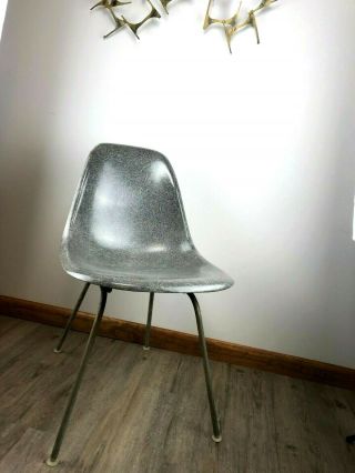 Vintage 1950s Herman Miller Elephant Grey Fiberglass Side Shell Chair Eames Mcm