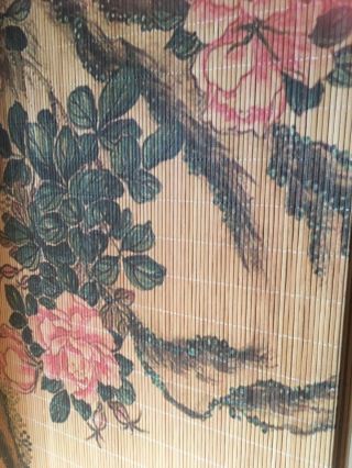RARE Tall Calligraphy Design Wood Bamboo Hinge Panel Screen Room Divider Vintage 5