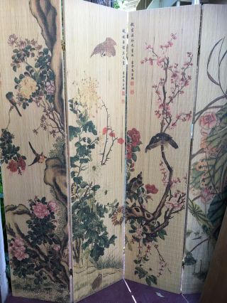 RARE Tall Calligraphy Design Wood Bamboo Hinge Panel Screen Room Divider Vintage 6
