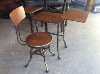 Industrial Vintage Japanned Copper Metal Tiger Oak Typewriter Table Chair Toledo 2