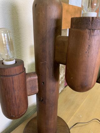 Mid Century Modern Modeline Wood Cactus Lamp Vintage