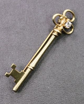 Tiffany & Co.  Vintage 14k Gold Key Broach,  W/10 Pt Diamond