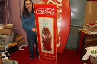 Rare Large Vintage Coca Cola 1923 Christmas Bottle Soda Pop 53 " Metal Sign