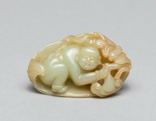 Fine Chinese Antique/vintage Pebble Jade Carving Of Figure