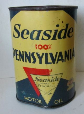 Very Rare Vintage Seaside 100 Pennsylvania Motor Oil 1 Quart Metal Can