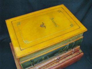 Vtg.  Italian Leather Occasional Table In the Form of Stacked Books; Maitland 2