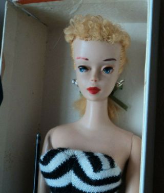 Vinage Barbie 3 Blonde Pony Tail W/stand,  S/s & Box Lid All Vintage 60 