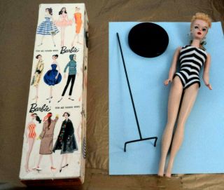 VINAGE BARBIE 3 BLONDE PONY TAIL W/STAND,  S/S & BOX LID ALL VINTAGE 60 ' S 2