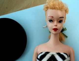 VINAGE BARBIE 3 BLONDE PONY TAIL W/STAND,  S/S & BOX LID ALL VINTAGE 60 ' S 3