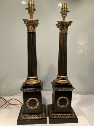 Vintage Classical Reeded Corinthian Column Table Lamps 5