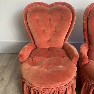 Vintage Pair Heart Back Slipper Arm Chairs REDO ' s Great Shape 2