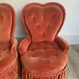Vintage Pair Heart Back Slipper Arm Chairs REDO ' s Great Shape 3