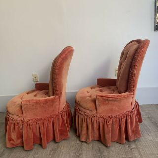 Vintage Pair Heart Back Slipper Arm Chairs REDO ' s Great Shape 4