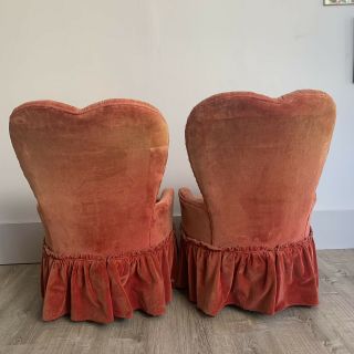 Vintage Pair Heart Back Slipper Arm Chairs REDO ' s Great Shape 5