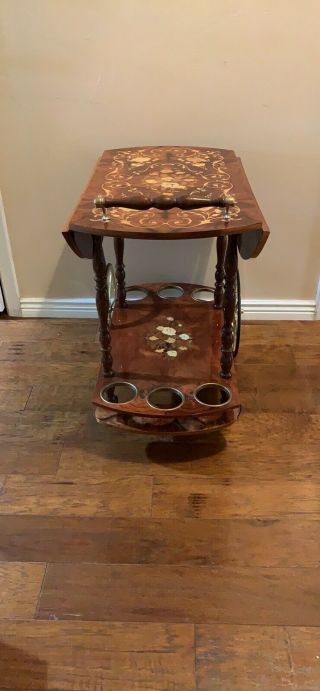 Vintage Rolling Bar Marquetry Inlay Trolly Drink Cart ITALY 2