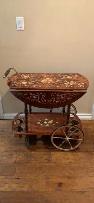 Vintage Rolling Bar Marquetry Inlay Trolly Drink Cart ITALY 3