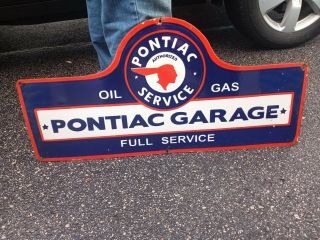 Vintage Pontiac Service Double Sided Hanger Porcelain Sign (scarce)