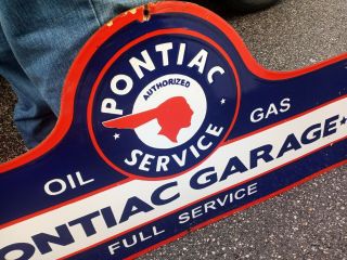 Vintage Pontiac Service Double Sided Hanger Porcelain Sign (Scarce) 4