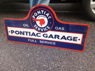 Vintage Pontiac Service Double Sided Hanger Porcelain Sign (Scarce) 6