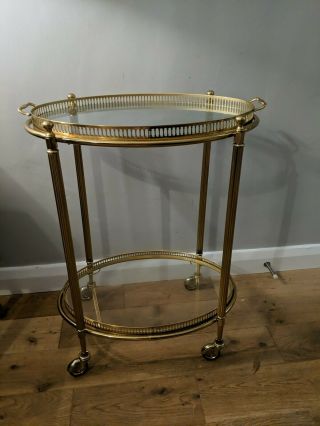 Vintage French oval brass drinks trolley bar cart,  been in storage 2