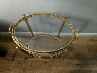 Vintage French oval brass drinks trolley bar cart,  been in storage 3