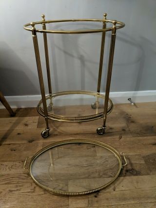 Vintage French oval brass drinks trolley bar cart,  been in storage 5