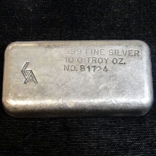 Vintage Old Pour Ga Golden Analytical 10 Oz Silver 999 Rare Short Chunky Bar