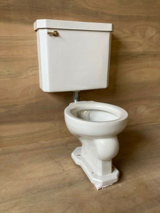 Antique Ceramic White Porcelain Complete Toilet Bowl Tank Lid Old Vtg 626 - 20e