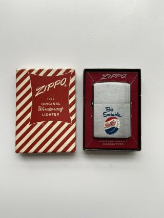 Vintage 1950s Pepsi Cola Bottle Cap Zippo Lighter - Rare “be Sociable” Design