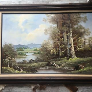 Vintage Oil Painting Signed By Artist B.  Wilcox,  Large Framed Landscape