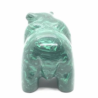 Large 3 Lbs.  Natural Malachite Bear Carving With Fish VTG Hand Carved Gemstone 6