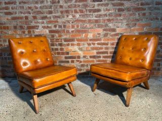 Vintage Retro 1970 Chairs Tan Leather Hand Dyed