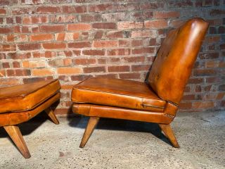 Vintage Retro 1970 Chairs Tan Leather Hand Dyed 2