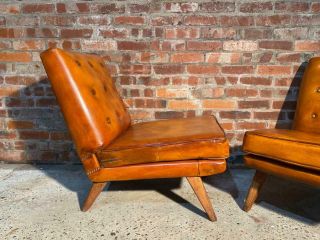 Vintage Retro 1970 Chairs Tan Leather Hand Dyed 3