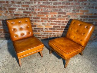 Vintage Retro 1970 Chairs Tan Leather Hand Dyed 4