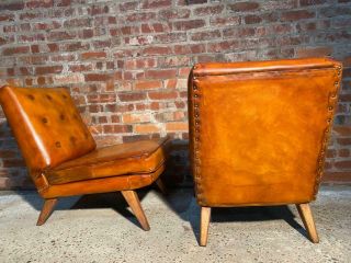 Vintage Retro 1970 Chairs Tan Leather Hand Dyed 5