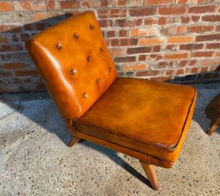 Vintage Retro 1970 Chairs Tan Leather Hand Dyed 6