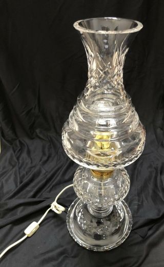 Vintage Waterford Crystal Hurricane Electric 2 Pc Table Lamp.  Irish Crystal.