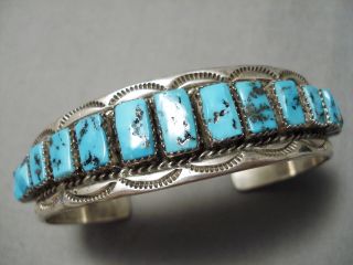 Impressive Vintage Navajo Turquoise Stepping Stone Sterling Silver Bracelet