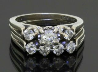 Vintage Heavy 14k Wg 1ctw Diamond Bridal/wedding Ring Set W/.  34ct Ctr Size 6.  25