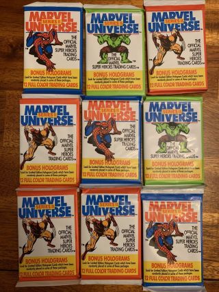 (9) 1991 Impel Marvel Universe Series 2 Factory Packs Cards Random