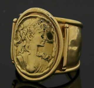 Vintage Italian Heavy 18k Gold Hand Hammered Cameo Band Ring Size 7