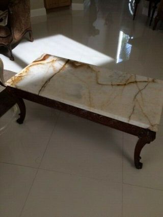Antique Vintage Carved Wood French Italian Coffee Table Marble Cocktail 2