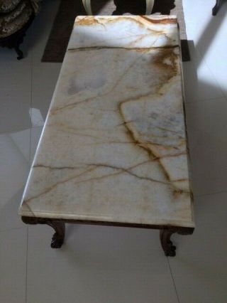 Antique Vintage Carved Wood French Italian Coffee Table Marble Cocktail 3