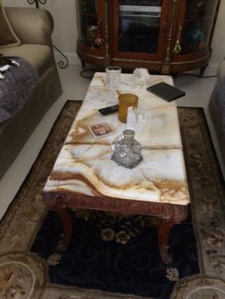 Antique Vintage Carved Wood French Italian Coffee Table Marble Cocktail 4