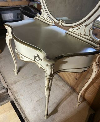Vintage French Style Carved White Painted Vanity Table Mirror Dressing Table 5