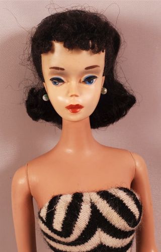 Vintage 1960 Barbie Ponytail 3 Brunette 850 Blue Eyeliner Suit Heels