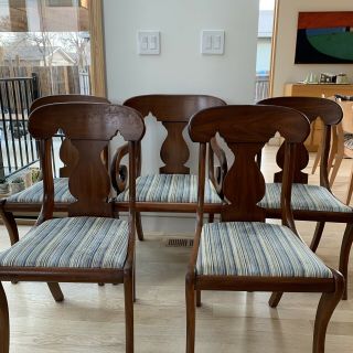 Henkel Harris 100s Queen Anne/ Mcm Walnut Dining Chairs 4 Side,  1 Captain Vtg