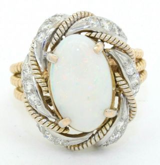 Heavy Vintage 14k/platinum 4.  72ct Vs Diamond Opal Cocktail Ring Size 10