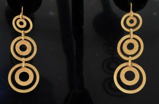 Italian Vintage 14k Gold Fancy High Fashion Disc Drop Dangle Hook Earrings